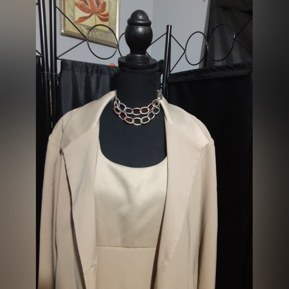 Lisa Joe Dress Jacket 2piece Set  Cream Beige Size 13/14 Evening Dinner - Picture 2 of 9